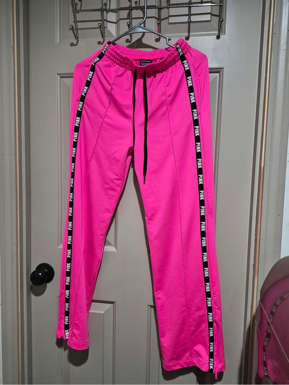 PINK Victoria's Secret Wide-Leg Track Pants - Hot Pink with Black Tape